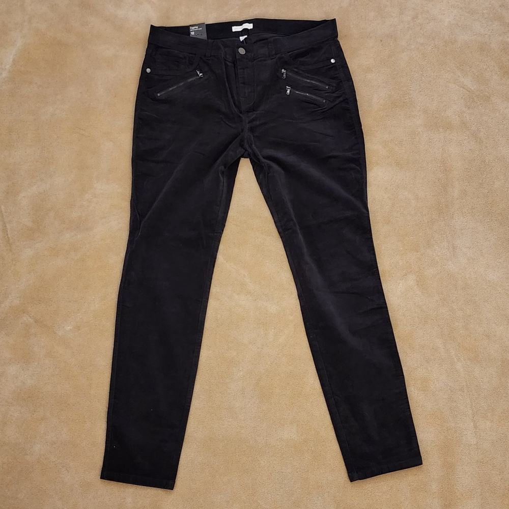 NY&C Black Velveteen Pants with Stretch and Zipper Details  Straight Leg Size 12